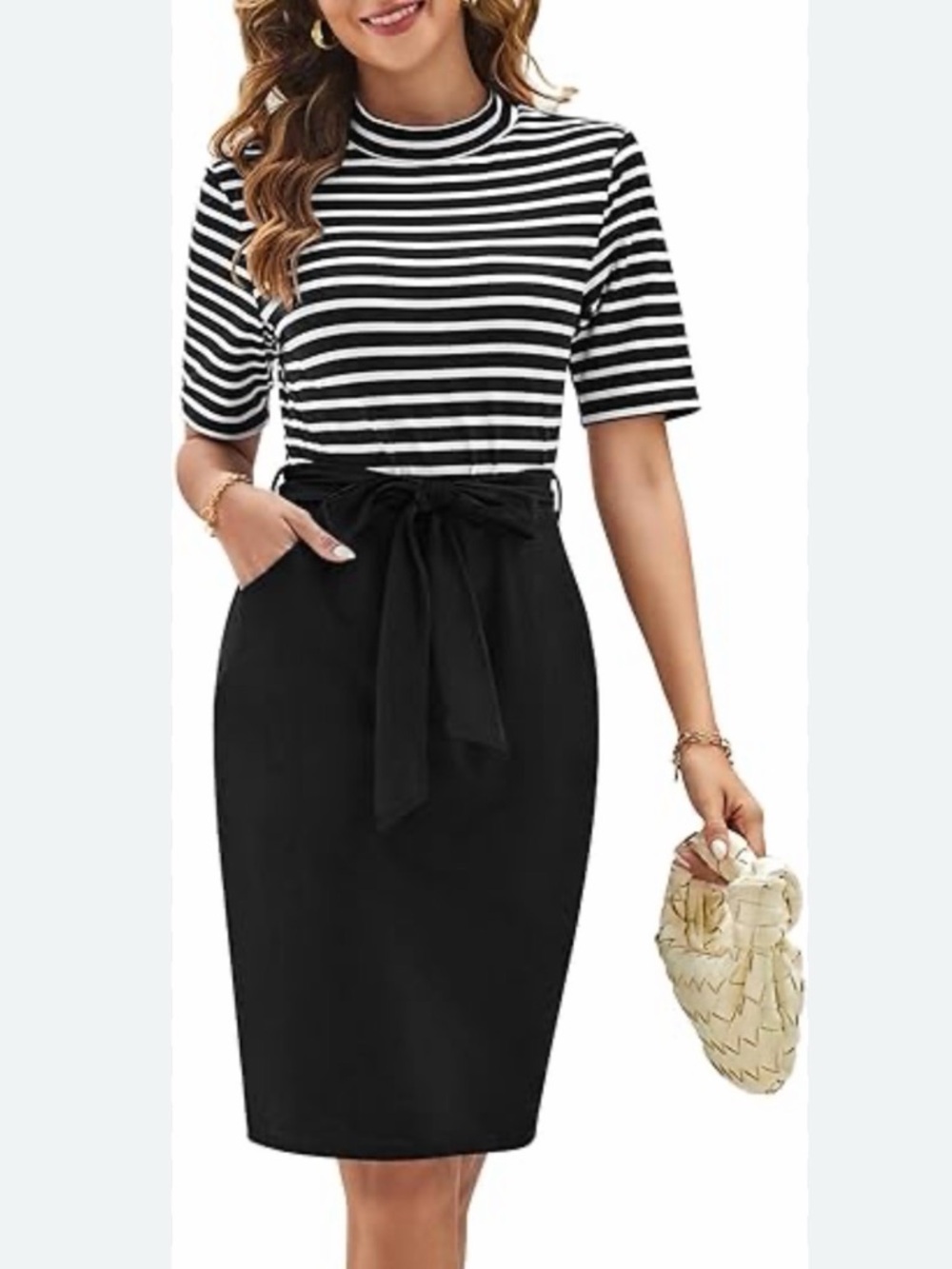 MEROKEETY WOMEN'S STRIPED MIDI T-SHIRT DRESS WITH POCKETS NWT SIZE L 10 12